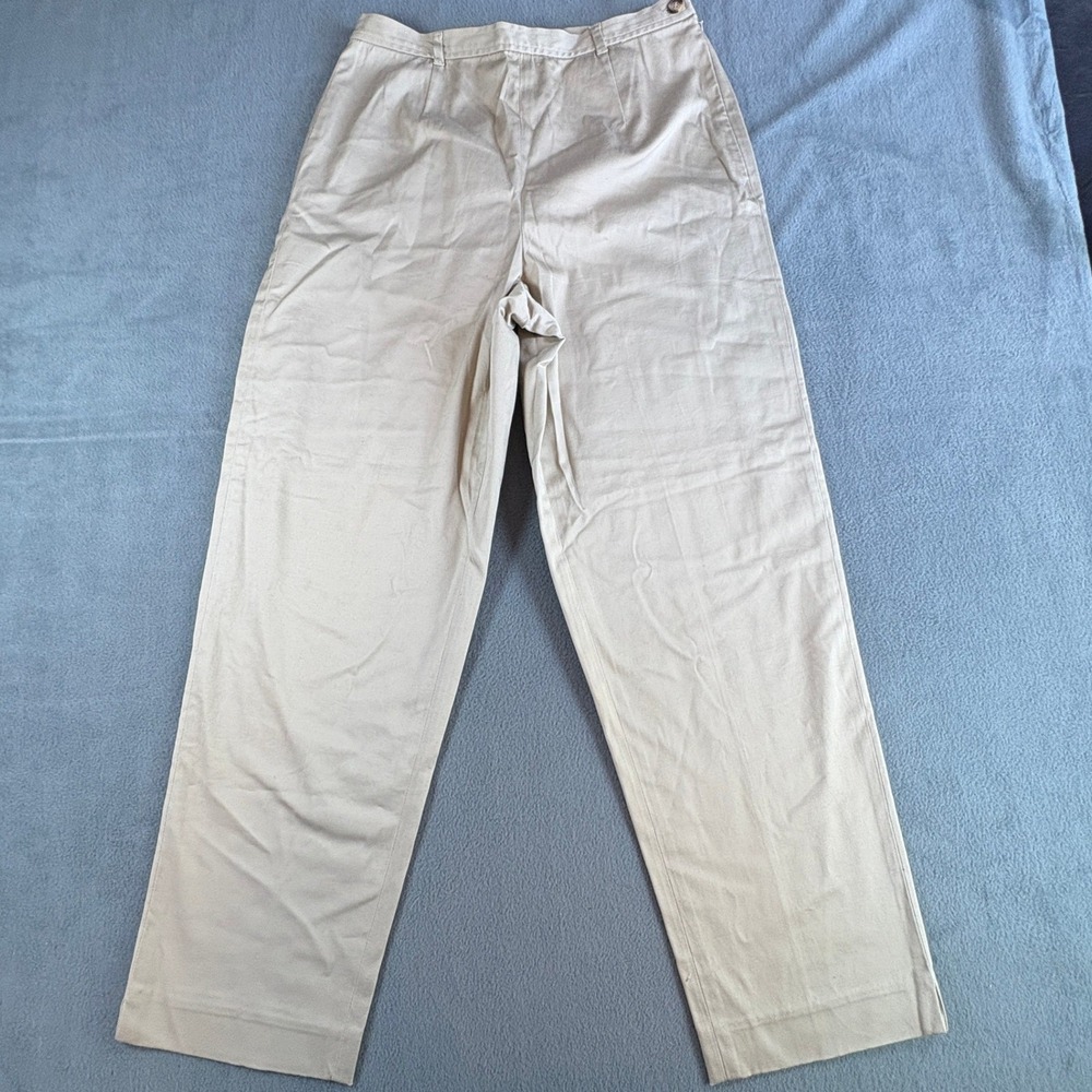 Talbots Stretch Khaki Pants Womens 10 Tan Straight Leg Side Zip Cotton Blend